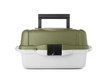 Box for fishing tackle on white background