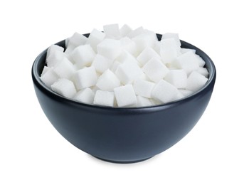 Sugar cubes in bowl isolated on white