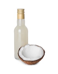 Photo of Bottle of delicious syrup for coffee and coconut isolated on white