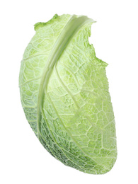 Photo of Fresh savoy cabbage leaf isolated on white