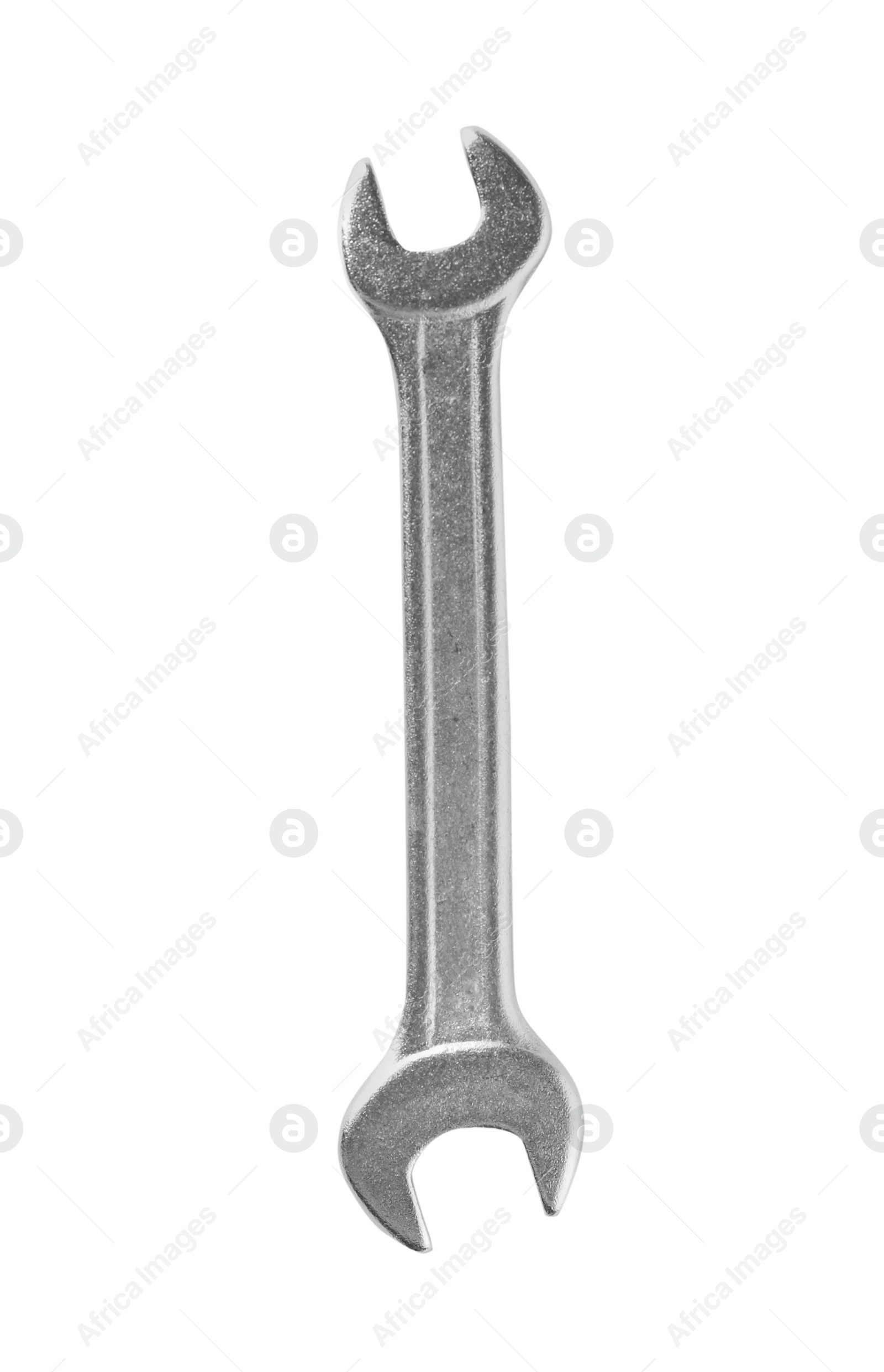 Photo of New wrench on white background, top view. Plumber tools