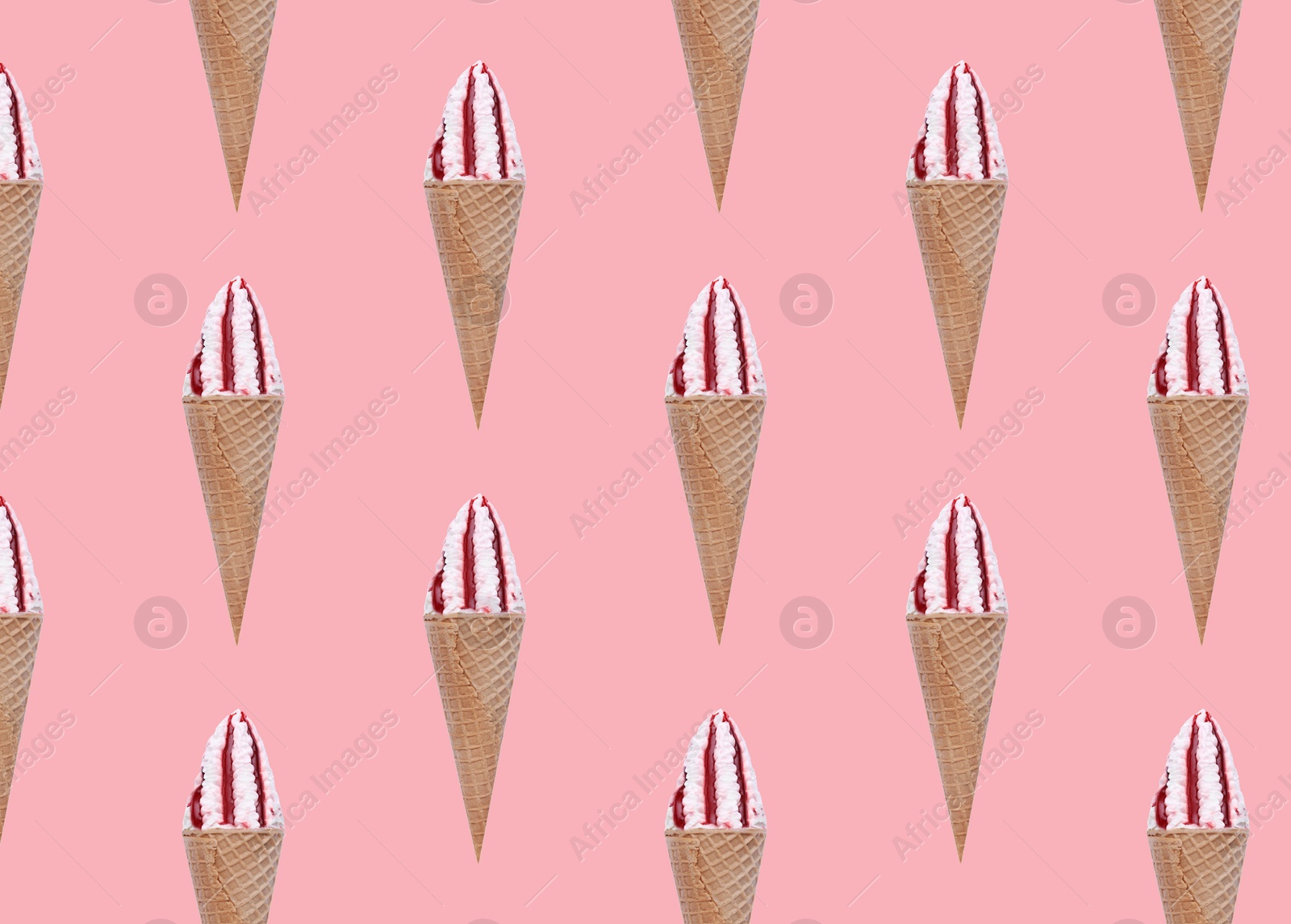 Image of Pattern with ice cream on pastel pink background