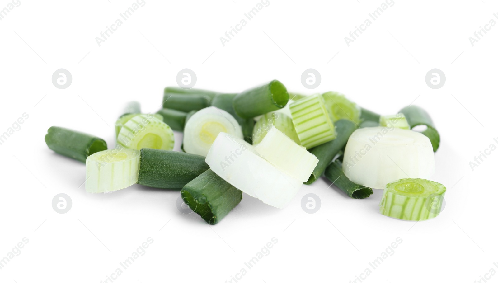 Photo of Cut green spring onion isolated on white