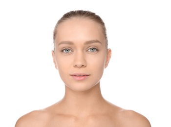 Photo of Portrait of young woman on white background