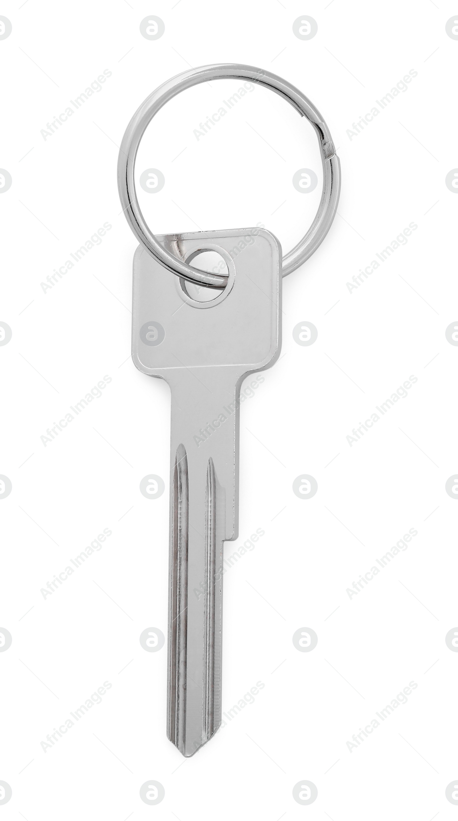 Photo of One key with ring isolated on white, top view