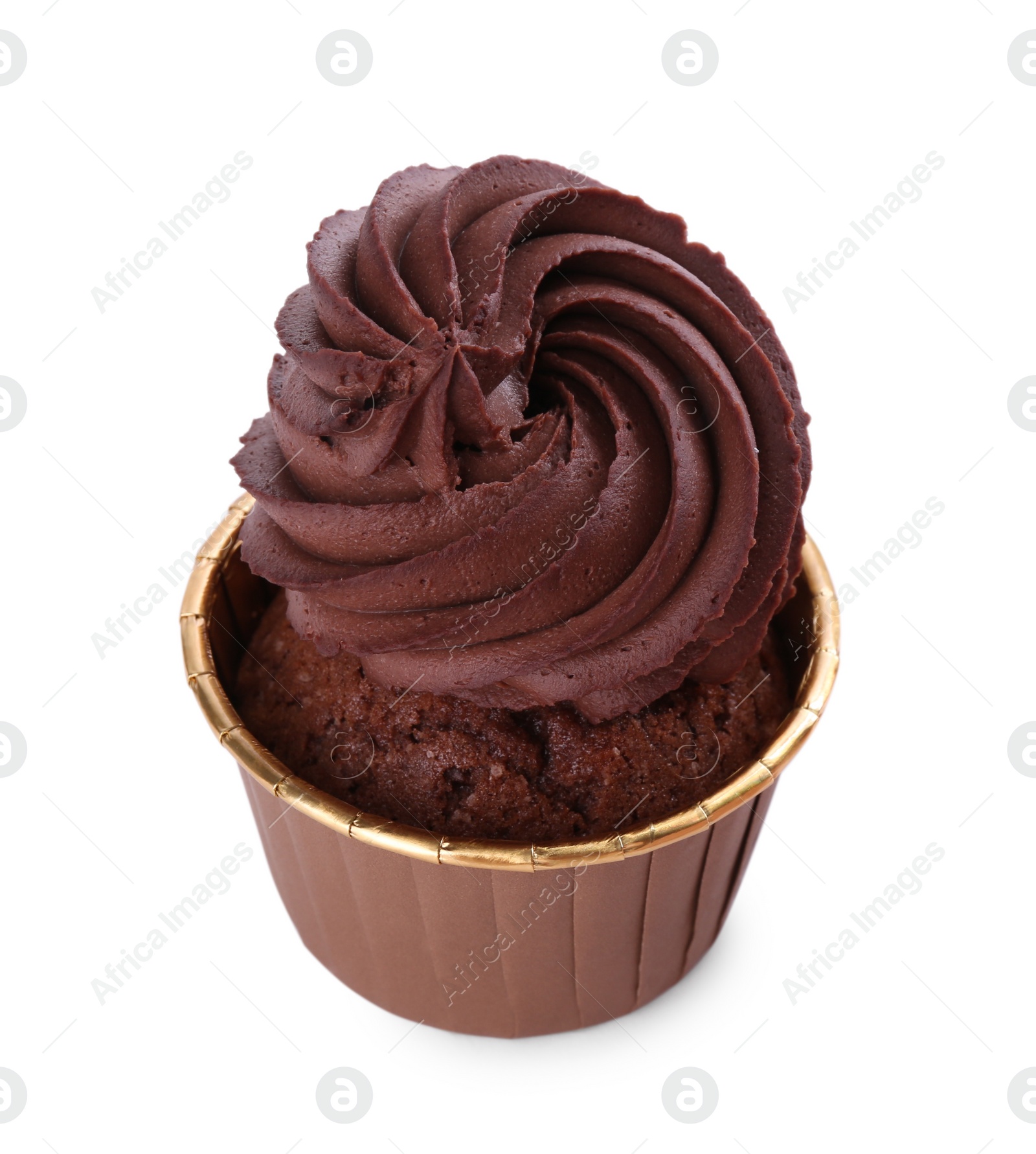 Photo of One delicious chocolate cupcake isolated on white