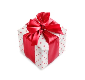 Photo of Beautifully wrapped gift box on white background