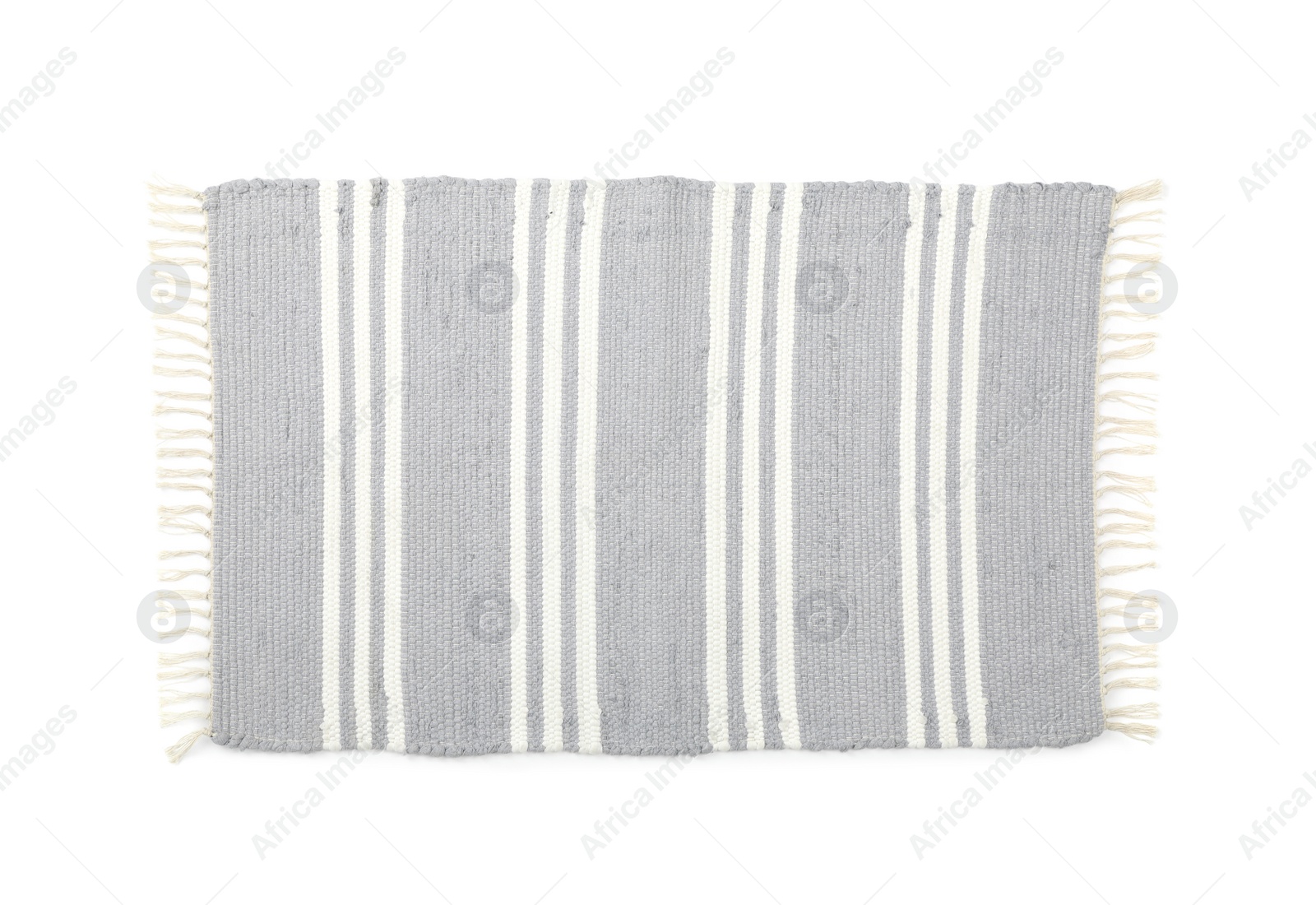 Photo of Stylish light grey rug isolated on white, top view. Interior accessory