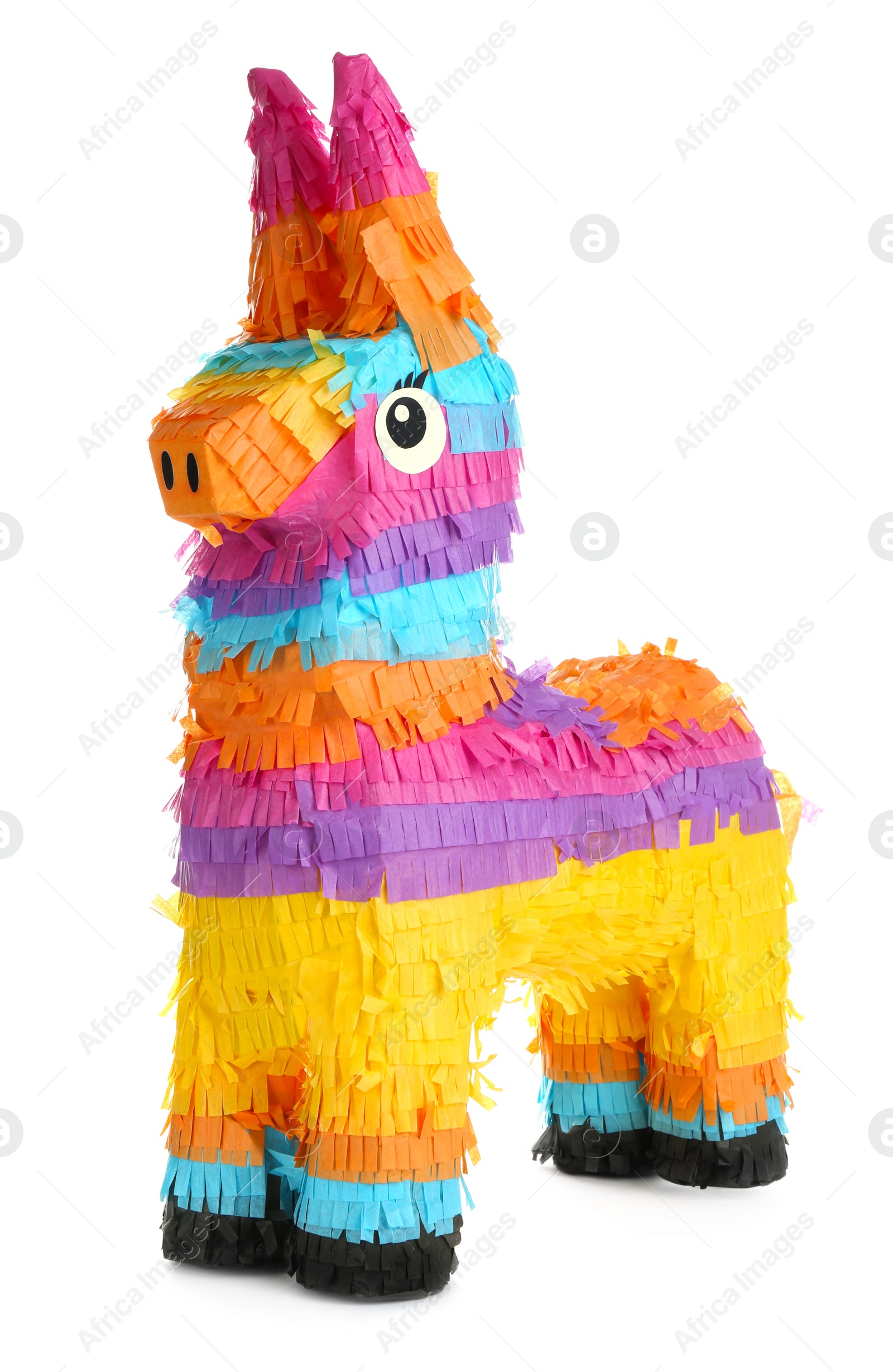 Photo of Bright colorful donkey pinata isolated on white