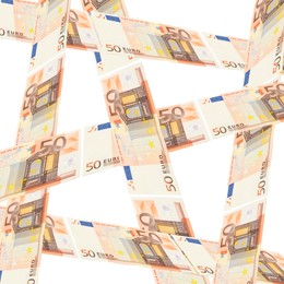Image of Tapes of euro banknotes on white background