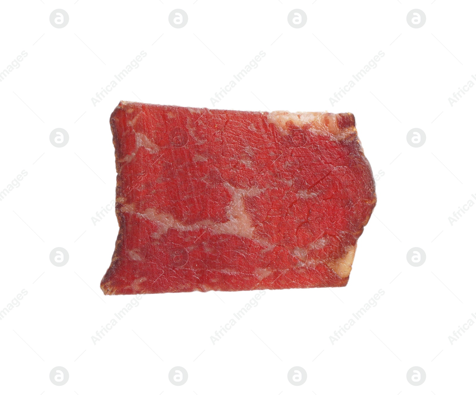 Photo of Piece of delicious beef jerky isolated on white