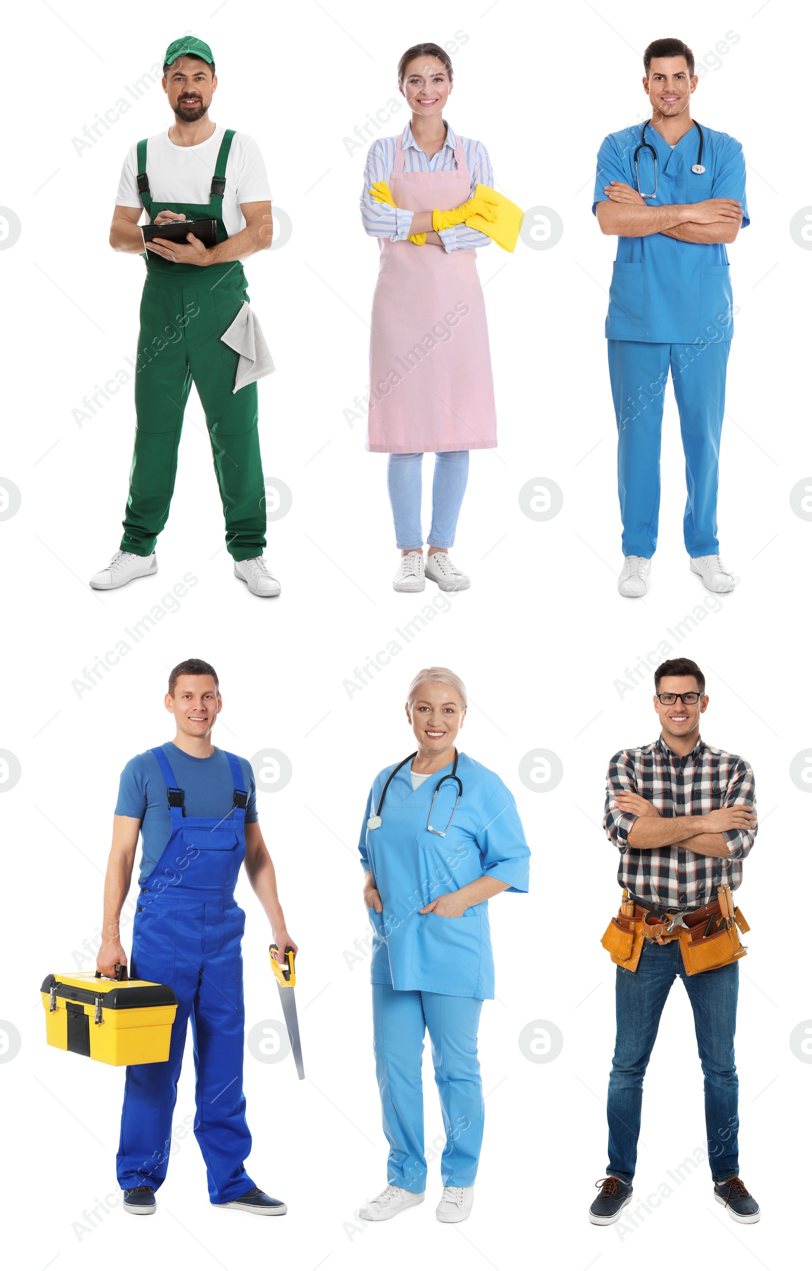 Image of Collage with people of different professions on white background