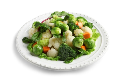 Plate of salad with Brussels sprouts isolated on white