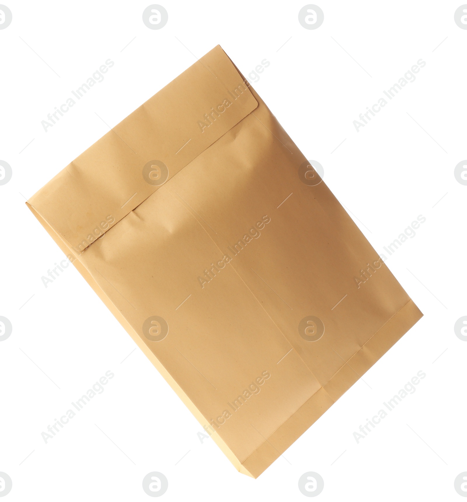 Photo of Kraft paper envelope isolated on white. Mail service