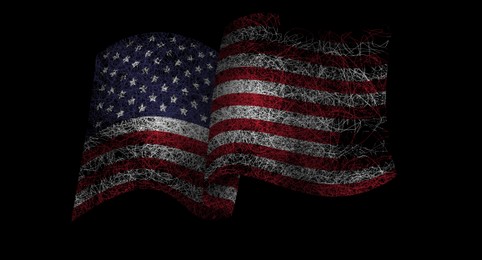 Image of Bright painting of USA national flag on black background