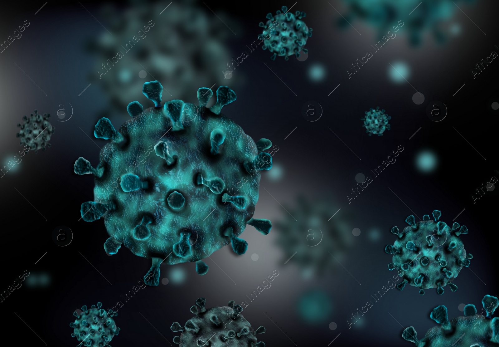 Illustration of Closeup view of virus under microscope. Illustration