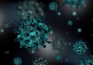 Illustration of Closeup view of virus under microscope. Illustration