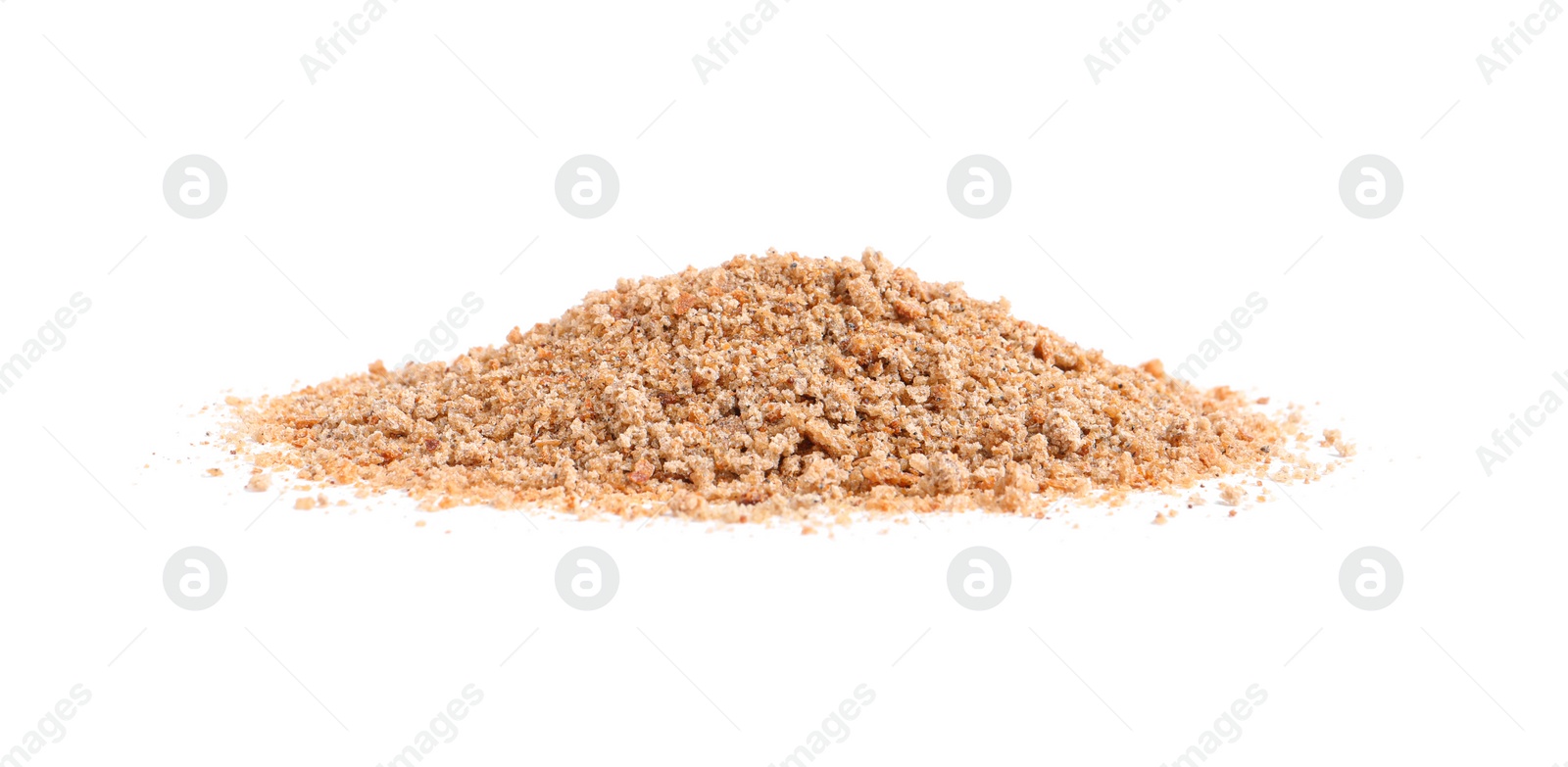 Photo of Pile of fresh bread crumbs isolated on white