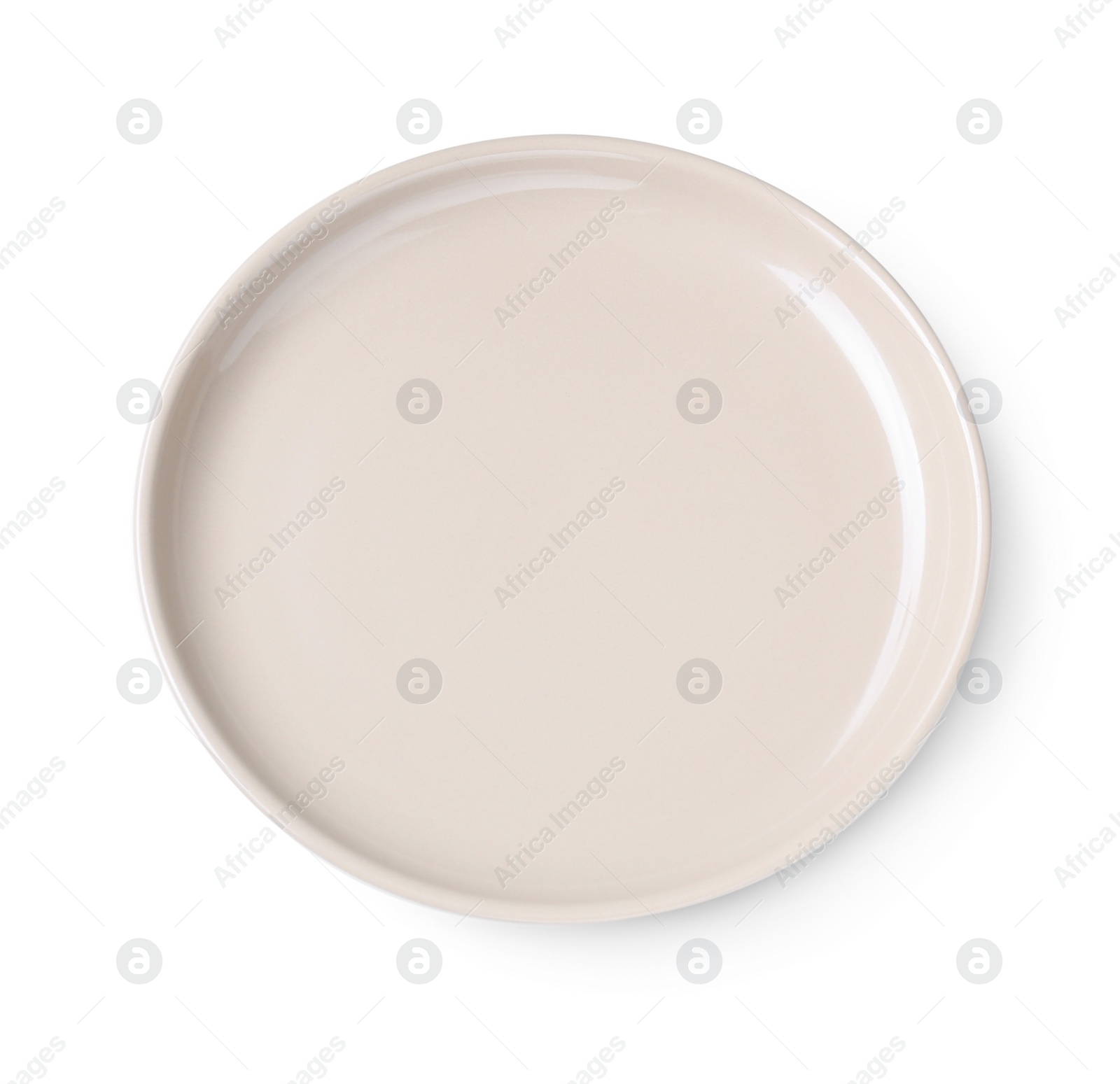 Photo of Empty beige ceramic plate isolated on white, top view