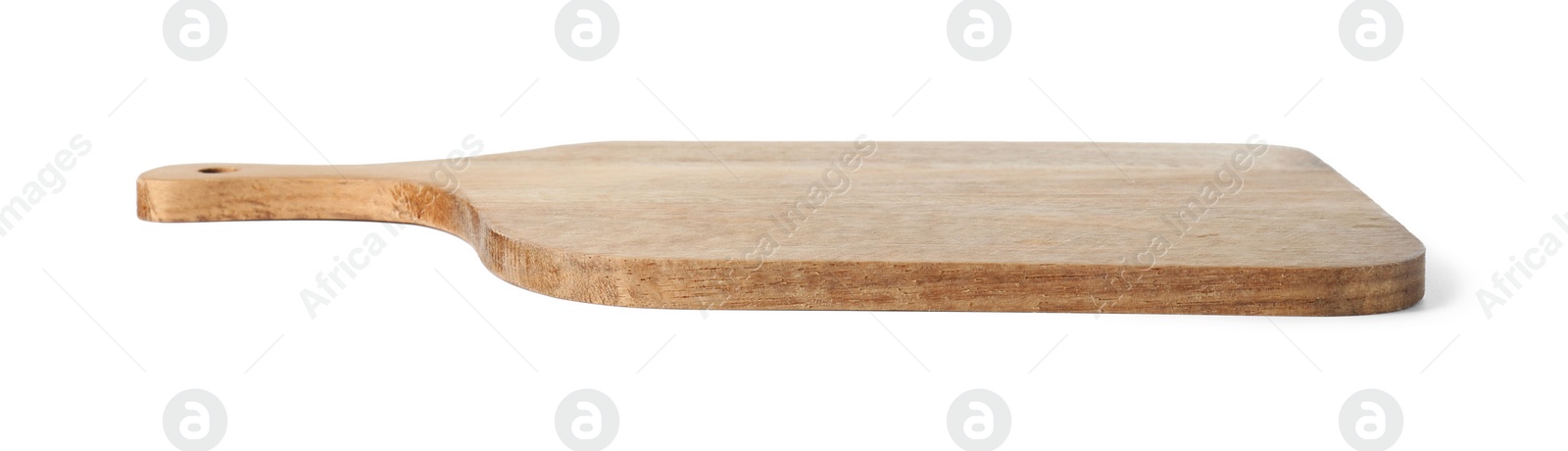 Photo of One wooden cutting board on white background