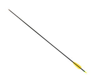 Photo of Plastic black arrow isolated on white. Professional archery equipment