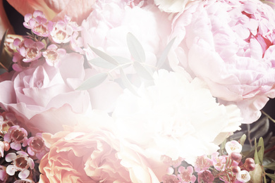 Image of Beautiful delicate bouquet, closeup. Floral decor in vintage style 