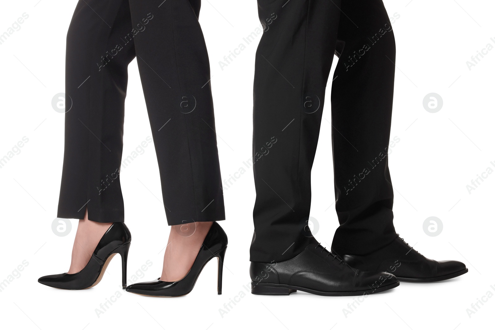 Photo of Businesswoman and businessman on white background, closeup