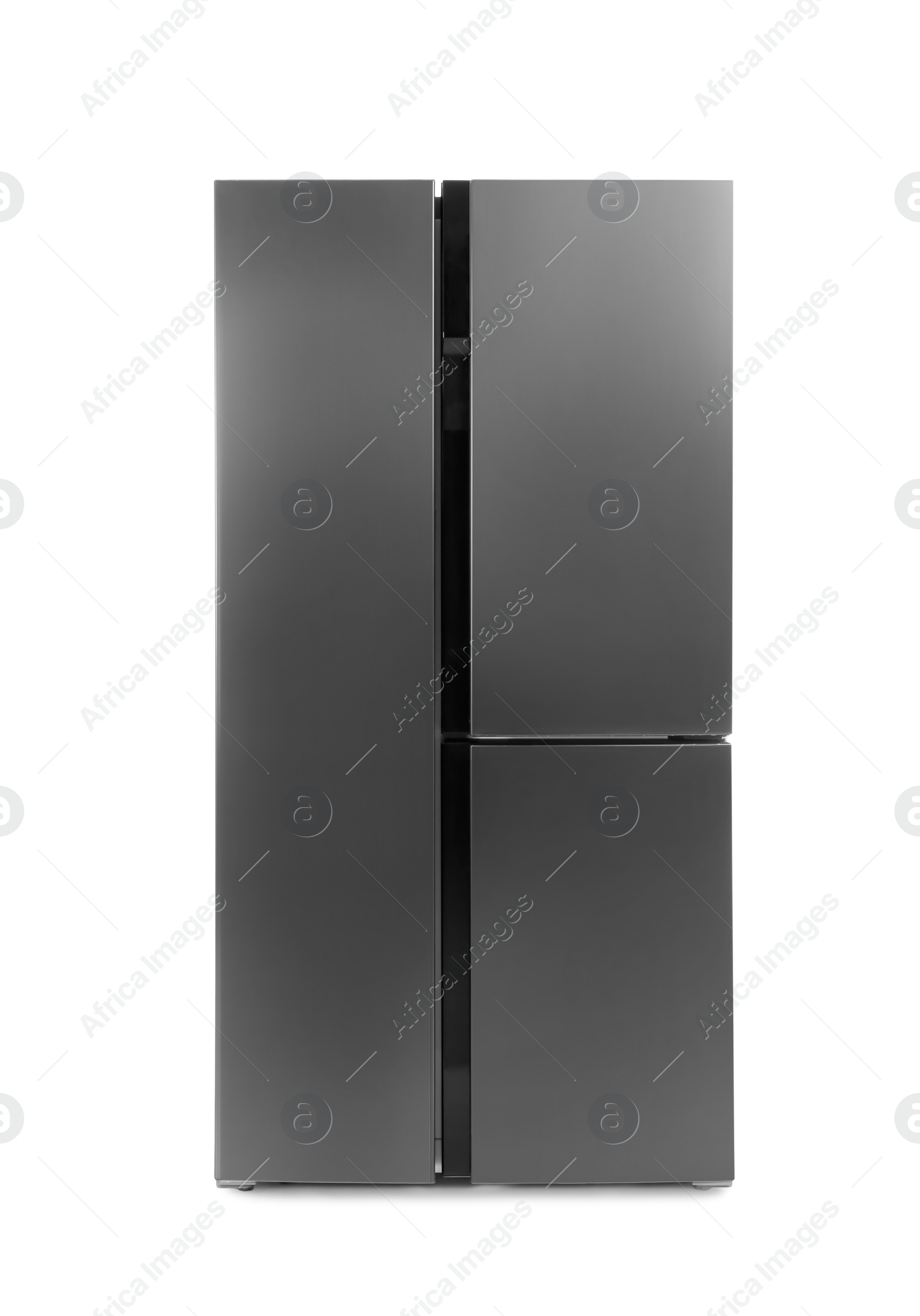 Photo of Modern stainless steel refrigerator isolated on white