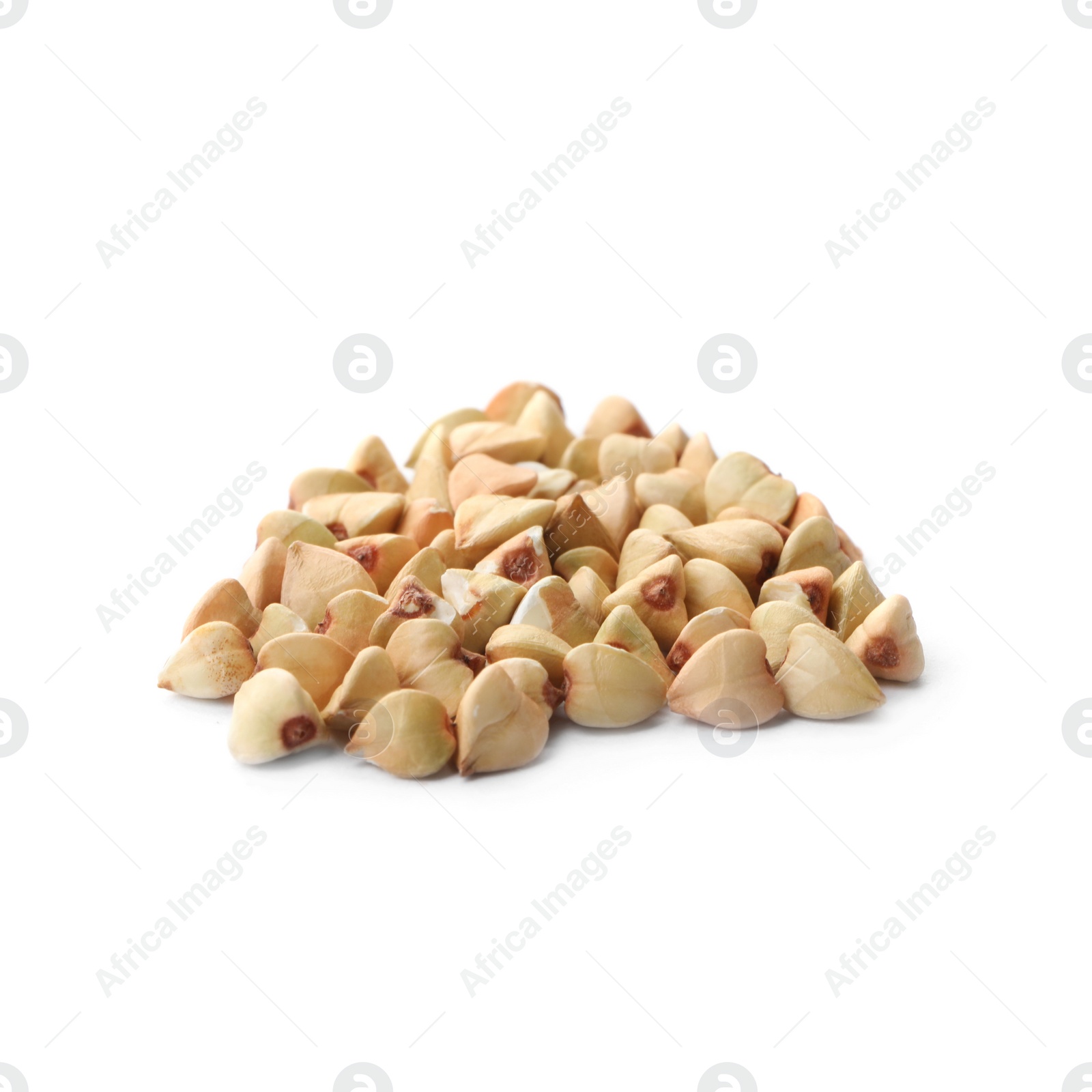 Photo of Pile of green buckwheat isolated on white