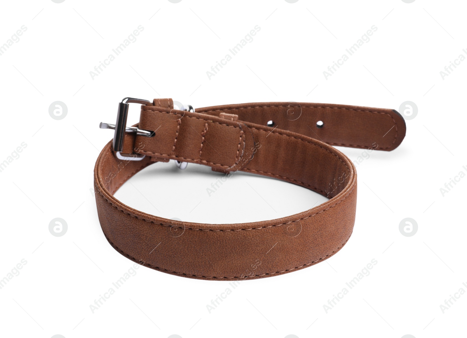 Photo of Brown leather dog collar isolated on white