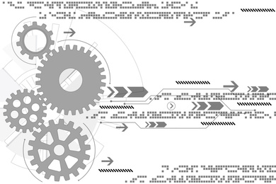 Illustration of  gear mechanism and punch card on white background