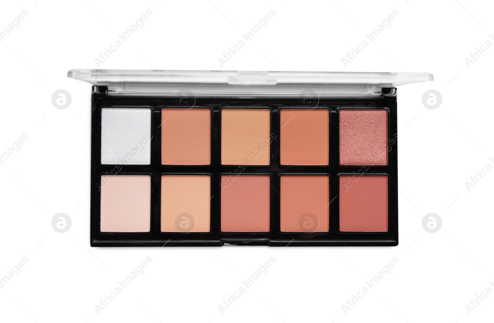 Photo of Colorful contouring palette on white background, top view. Professional cosmetic product