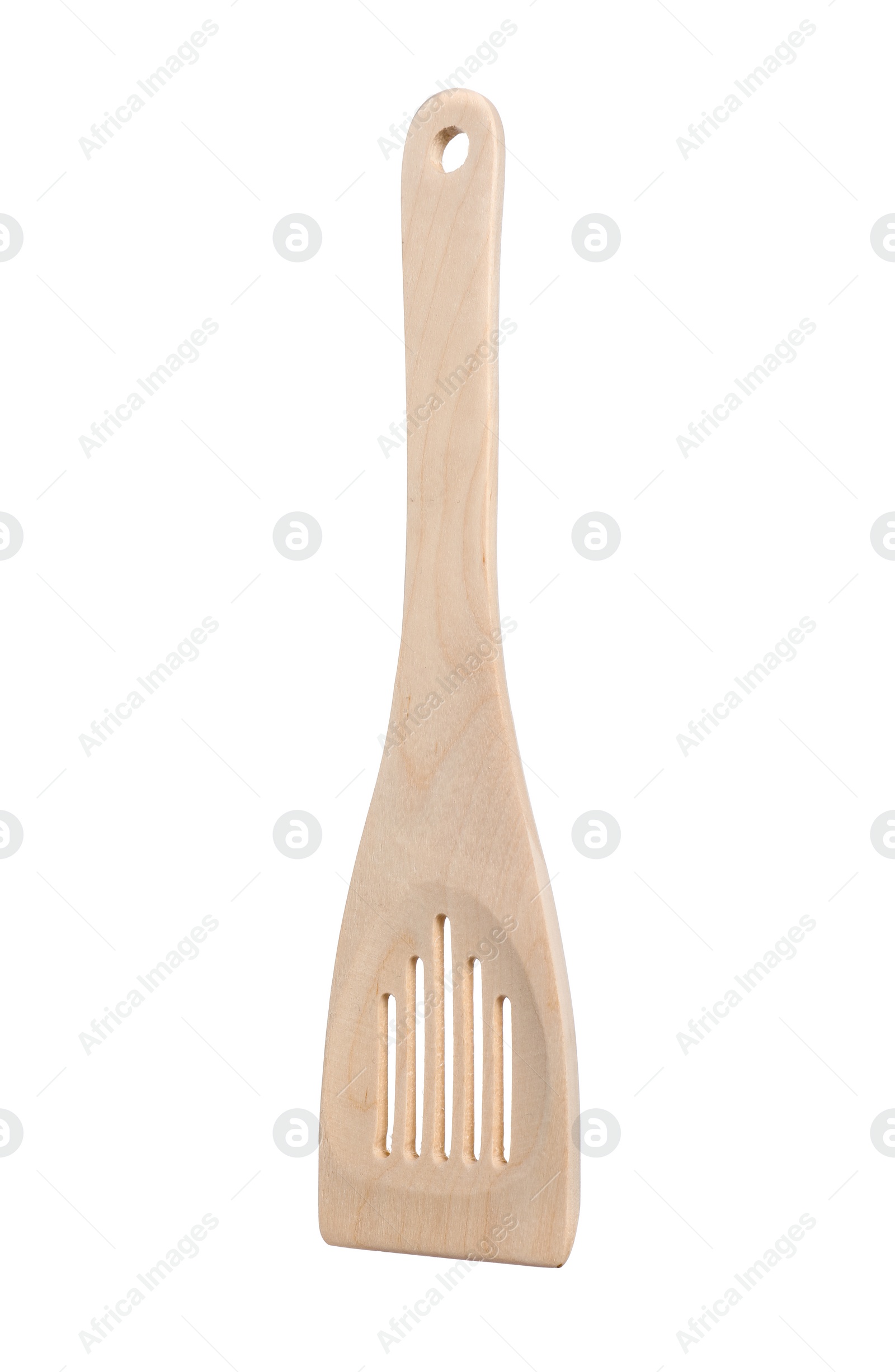 Photo of One wooden spatula isolated on white. Kitchen utensil