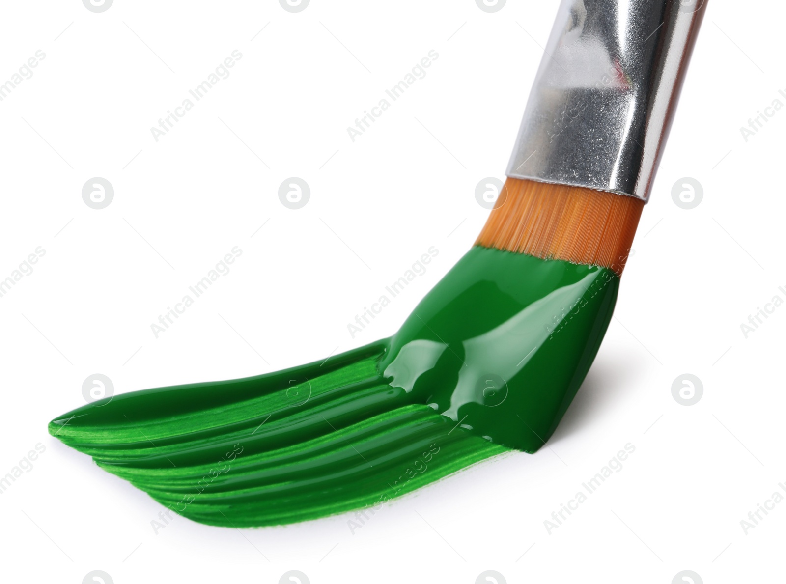 Photo of Brush with color paint and stroke on white background