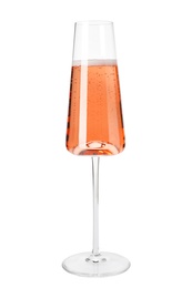 Glass of rose champagne isolated on white