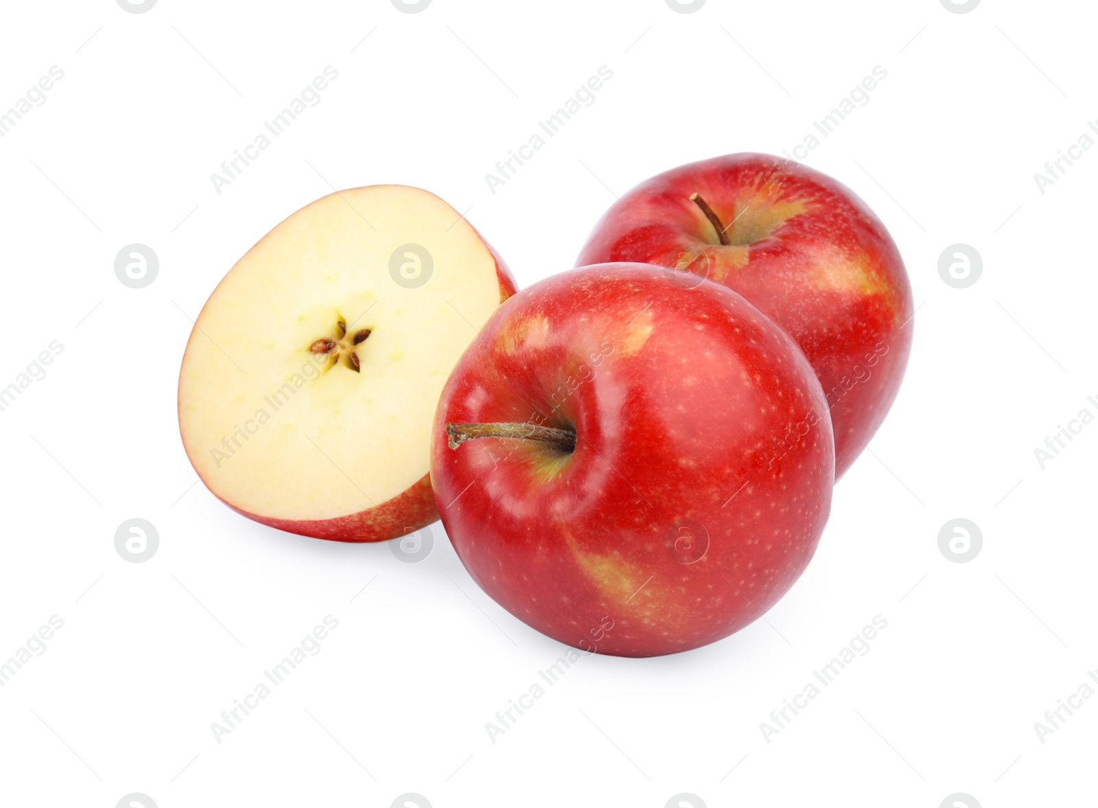 Photo of Ripe juicy red apples on white background