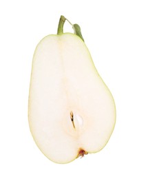 Photo of Half of ripe pear on white background