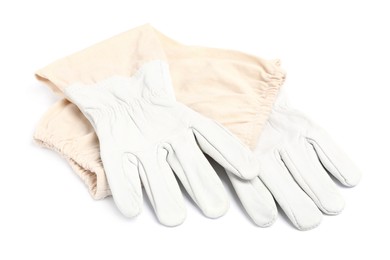 Photo of Protective gloves on white background. Safety equipment