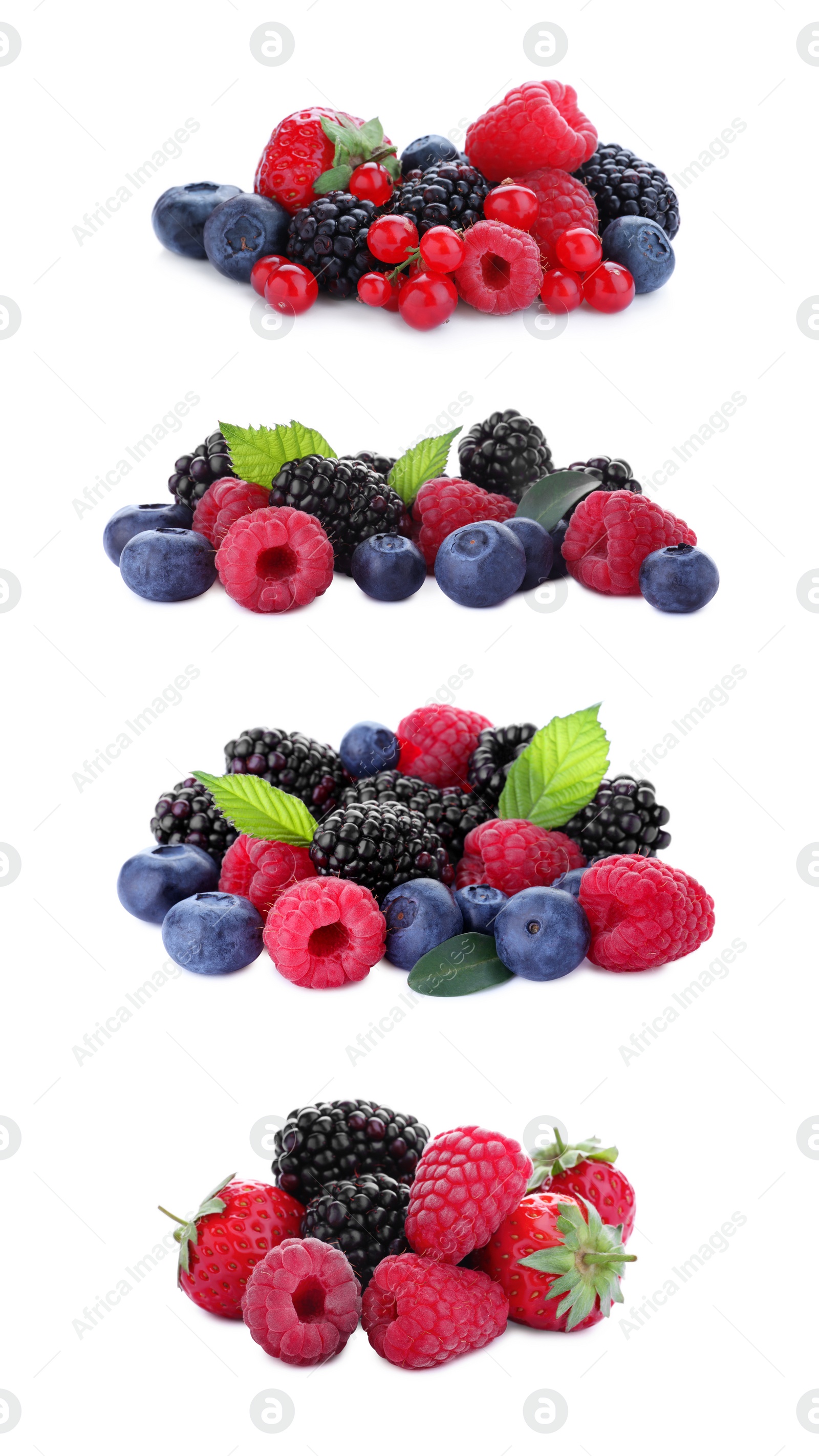 Image of Set of different mixed berries on white background