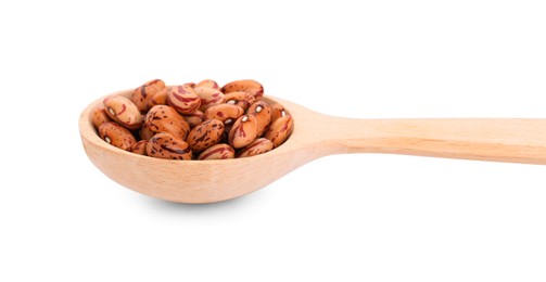 Photo of Wooden spoon with dry kidney beans isolated on white