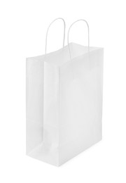 Photo of Empty shopping paper bag isolated on white