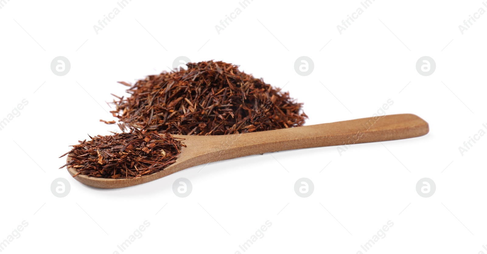 Photo of Rooibos tea and spoon isolated on white