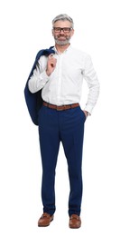 Photo of Mature businessman in stylish clothes posing on white background