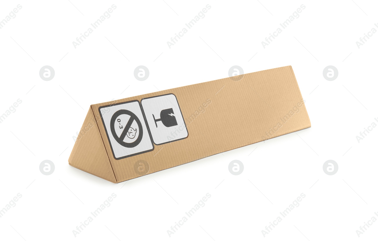 Photo of Cardboard box with shipping label isolated on white