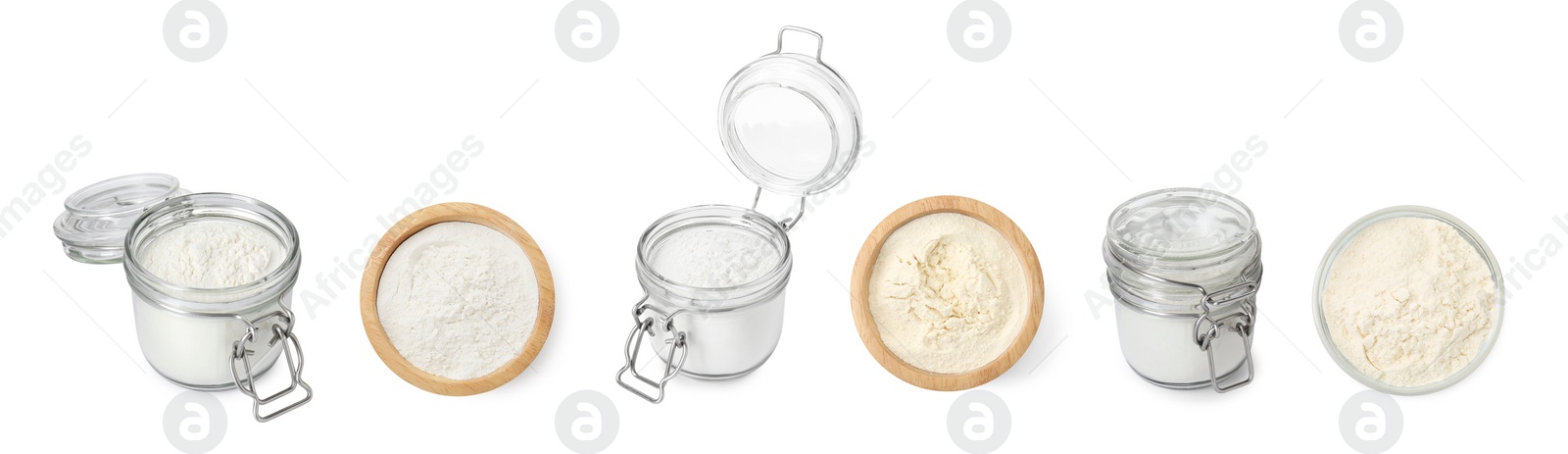 Image of Set of baking powder isolated on white