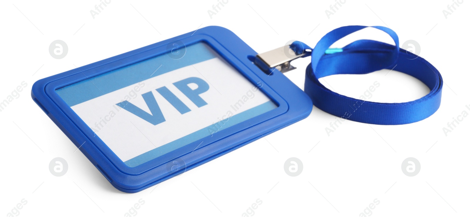 Photo of Blue plastic VIP badge isolated on white