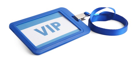 Photo of Blue plastic VIP badge isolated on white