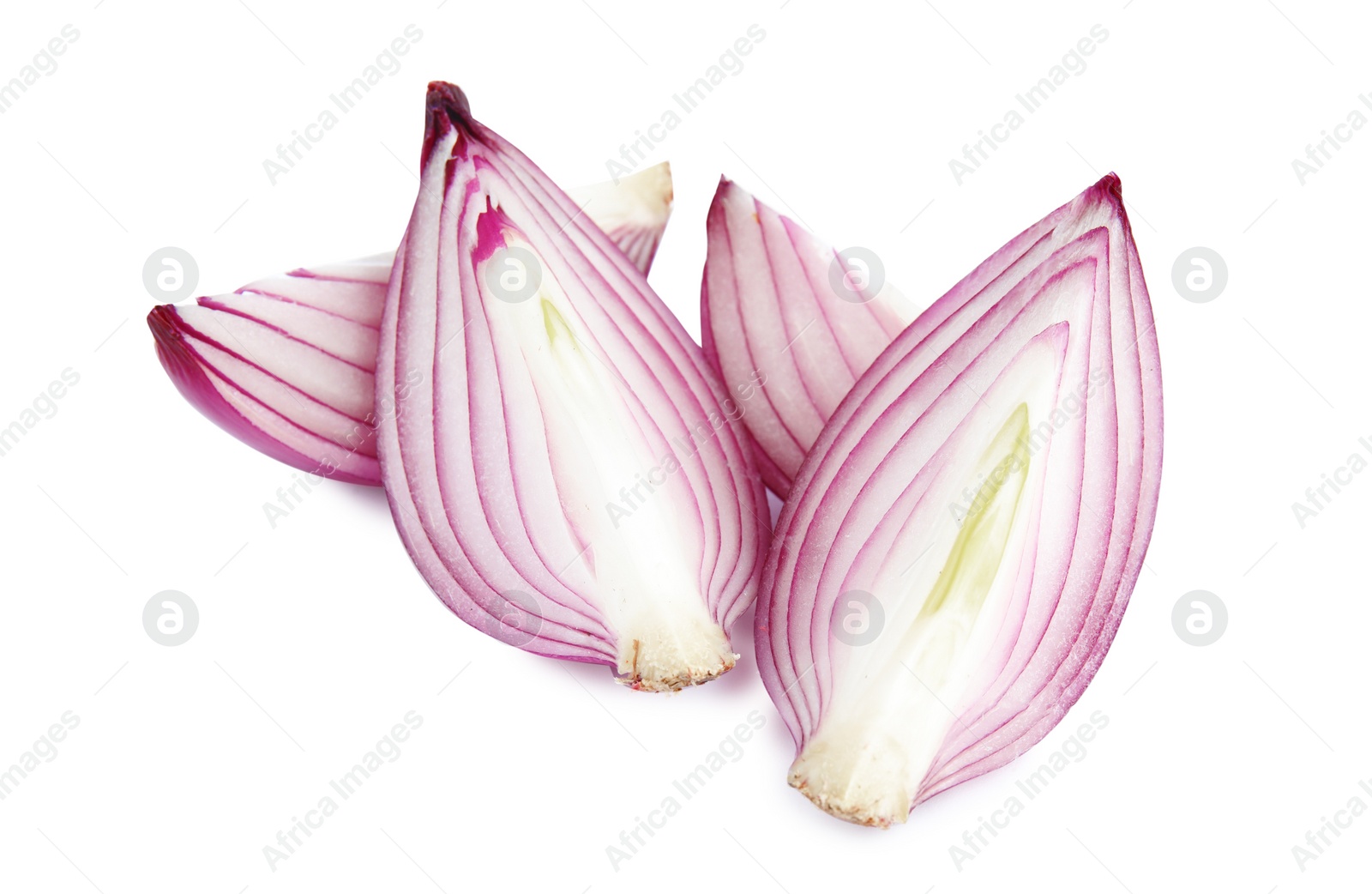 Photo of Fresh cut red onion on white background