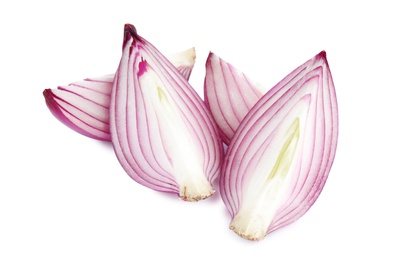 Fresh cut red onion on white background