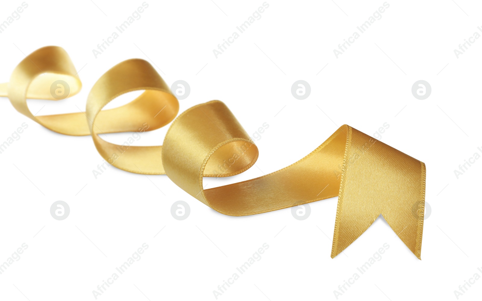 Photo of Beautiful golden ribbon isolated on white. Festive decor